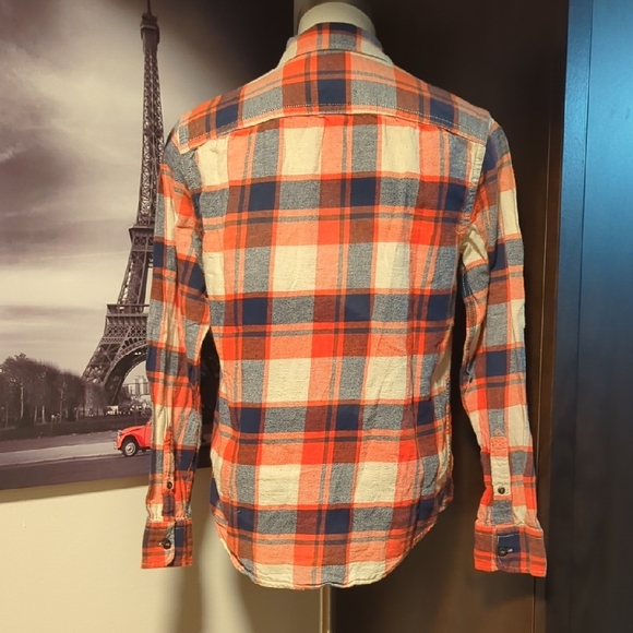 Stylish Plaid Button Down Shirt - Orange and Blue - Picture 5 of 9